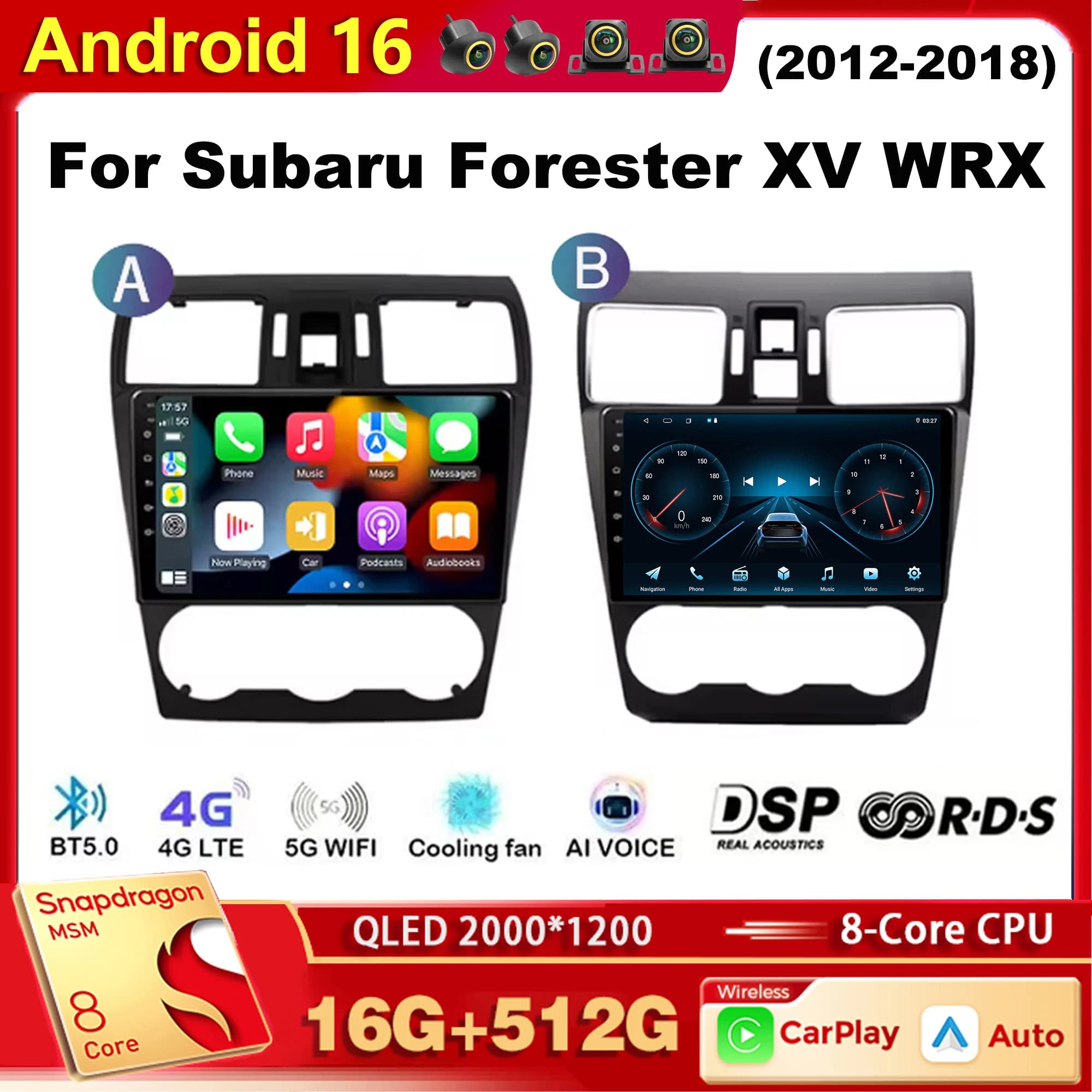 Android 15 Qualcomm Autoradio Lettore Multimediale Per Subaru Forester XV WRX 2012-2018 Auto Carplay Car Stereo BT wifi + 4G Ai voce
