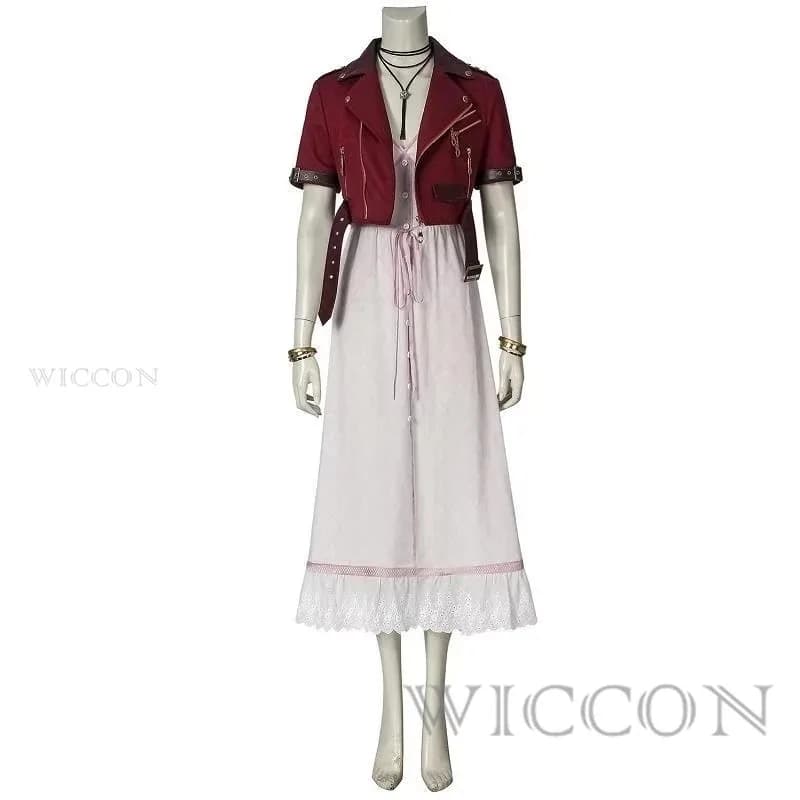 Game FF7 Adult Aerith Gainsborough Cosplay Remake Halloween Outfit Fancy Women Red Jacket Pink Dress Customizedc;3.k'6;d.a;