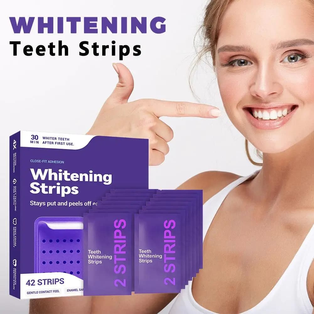 Strisce Sbiancanti per Denti con Tecnologia Viola, Rimozione Macchie, Pulizia Profonda, Alito Fresco, Formula Delicata, Delicata sullo Smalto, Uso Quotidiano
