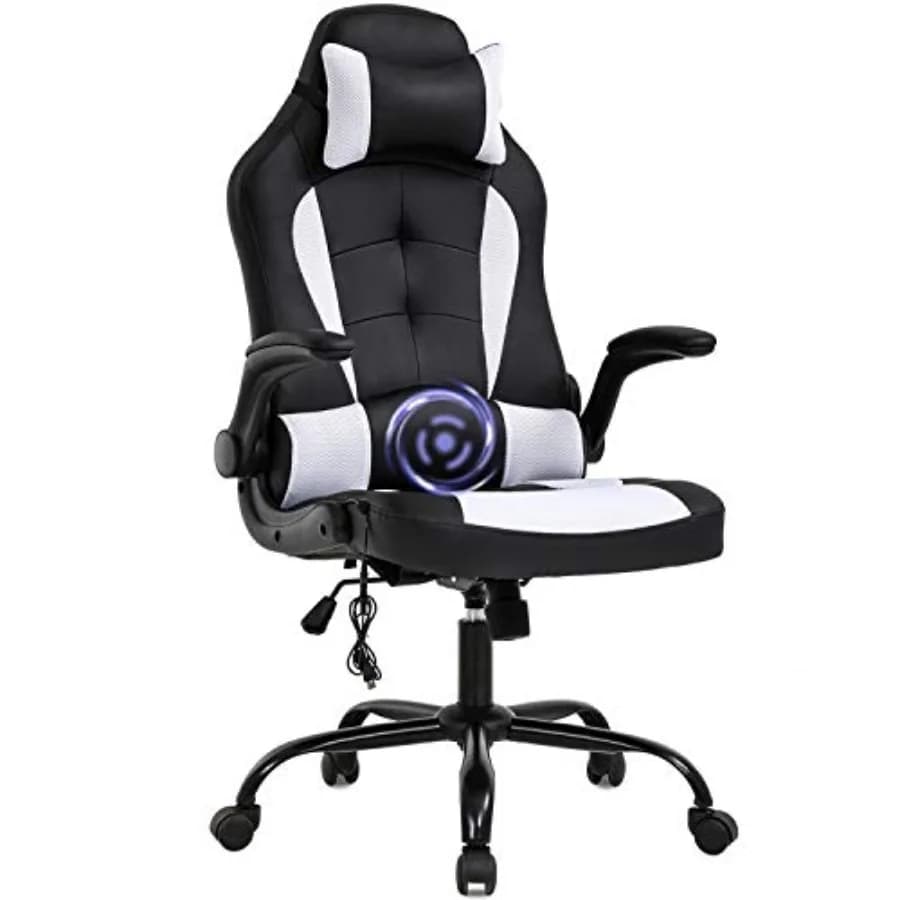 Sedia da Gaming Massaggiante, Sedia da Ufficio Ergonomica in Pelle PU con Supporto Lombare, Poggiatesta, Braccioli Ribaltabili e Base Girevole