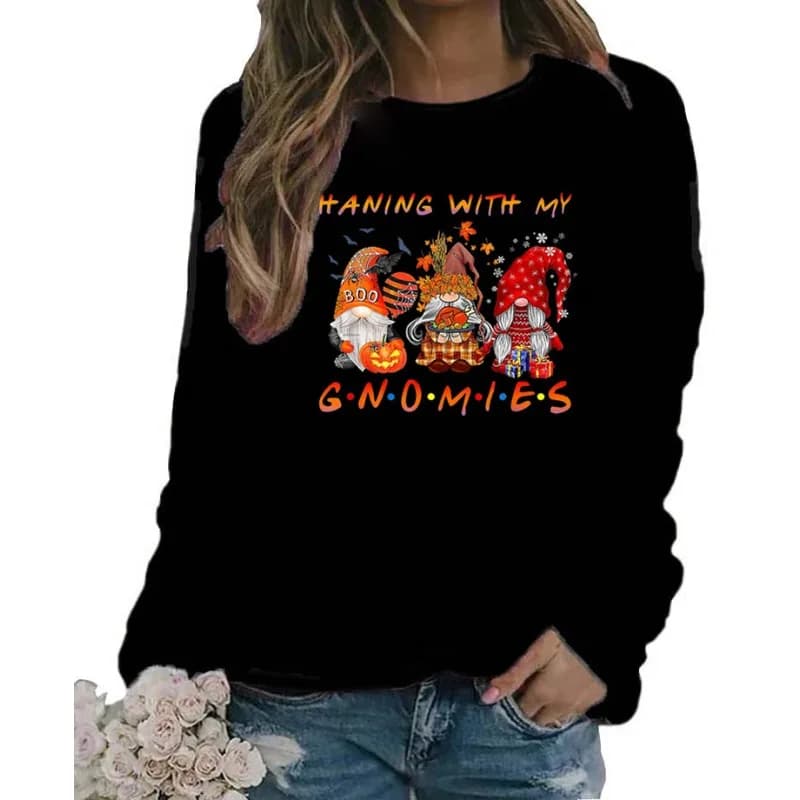Felpa con cappuccio girocollo ampia a maniche lunghe con stampa di figure natalizie da donna Abbigliamento streetwear Felpa estetica da donna