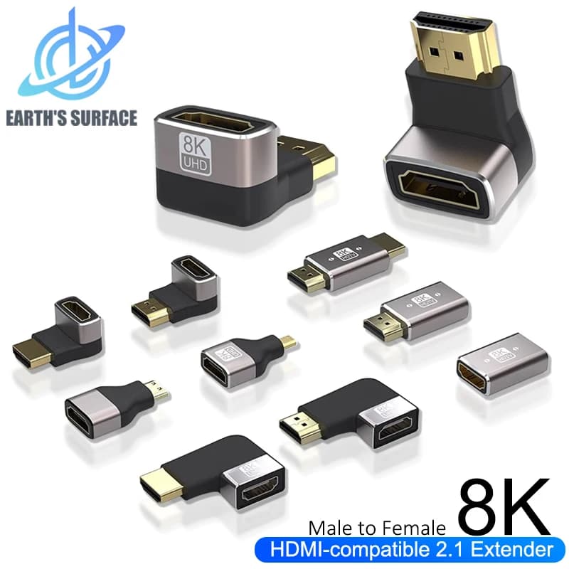 HDMI-compatible 8K Connector Adapter 2.1 HDMI compatible extender from 90 degrees right angle from male to female for PC TV PS5 Laptop