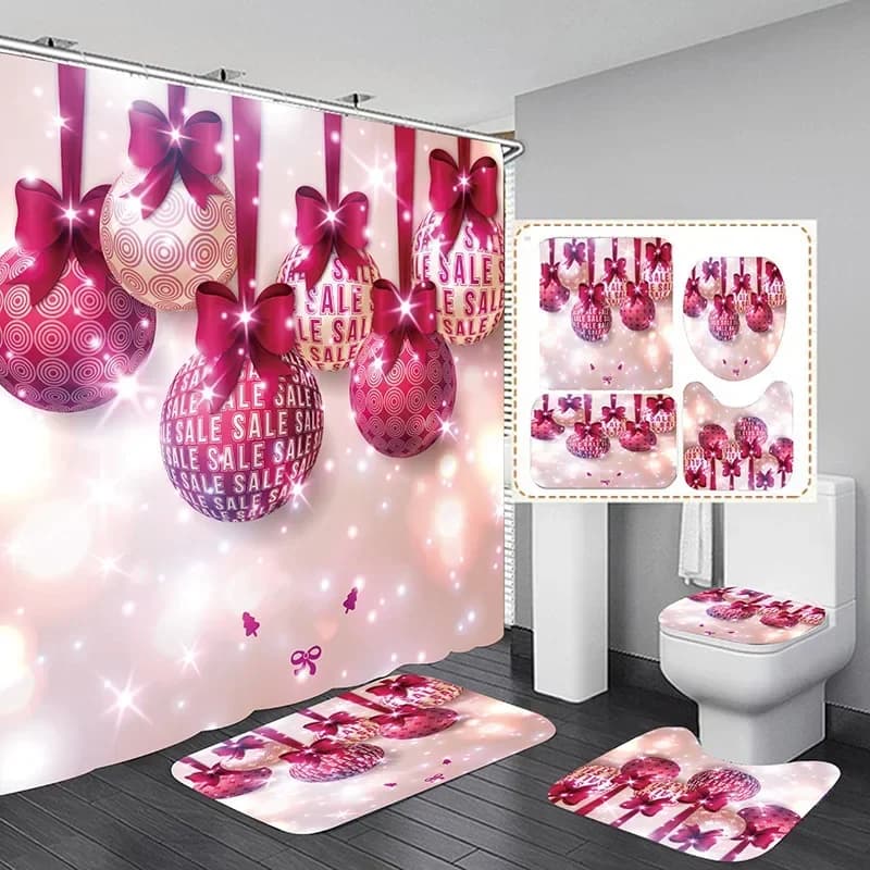 2026 Tenda da doccia con decorazioni di buon Natale Tenda in poliestere impermeabile di Babbo Natale alce