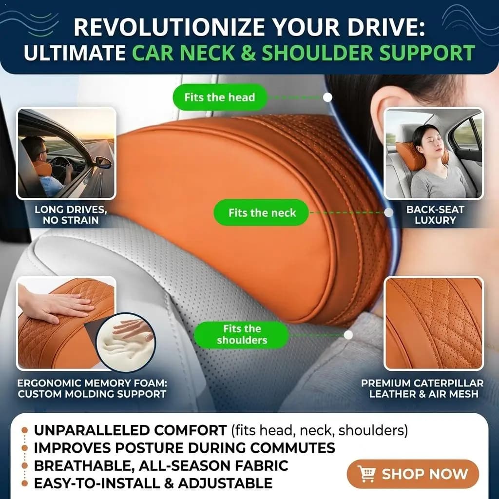 Car Neck Pillow Ergonomic Memory Foam Headrest Support Cushion Breathable Leather Auto Seat Travel Comfort Accessory Brown
