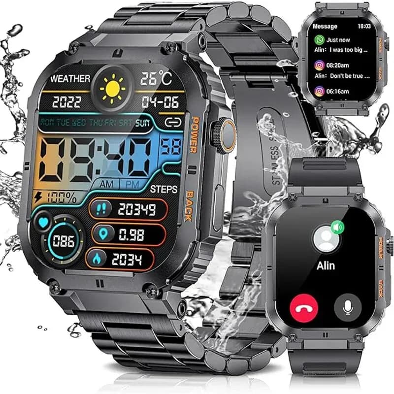 LIGE Outdoor Sports Fitness Smartwatch for Men 1.96 Inch Screen Bluetooth Calling Waterproof Blood Oxygen Watches Reloj Hombre
