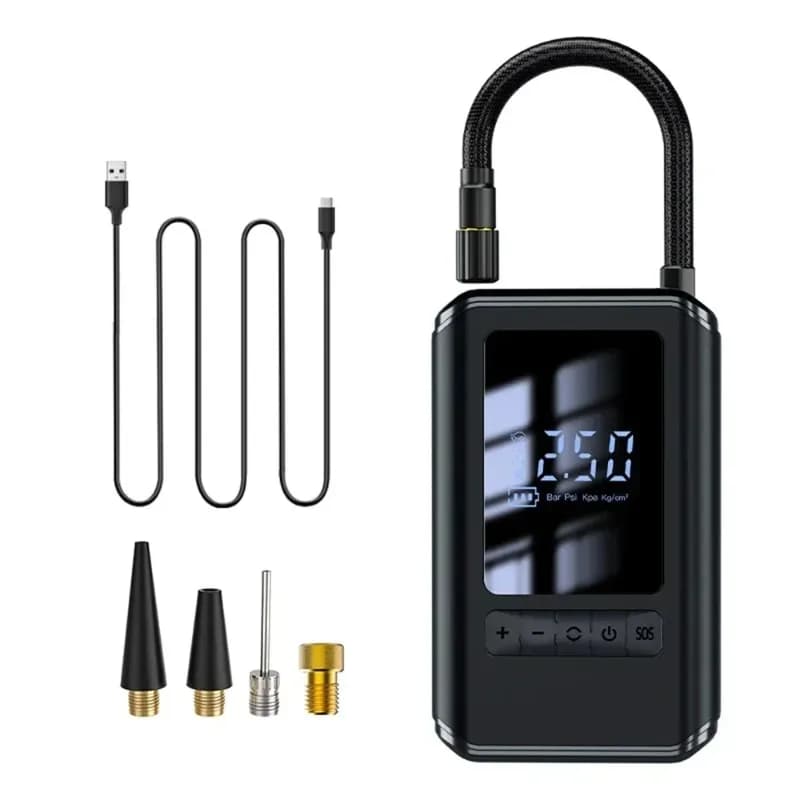 Gonfiatore per pneumatici ricaricabile portatile con display digitale - Mini pompa d'aria elettrica wireless con schermo LCD, ricarica USB