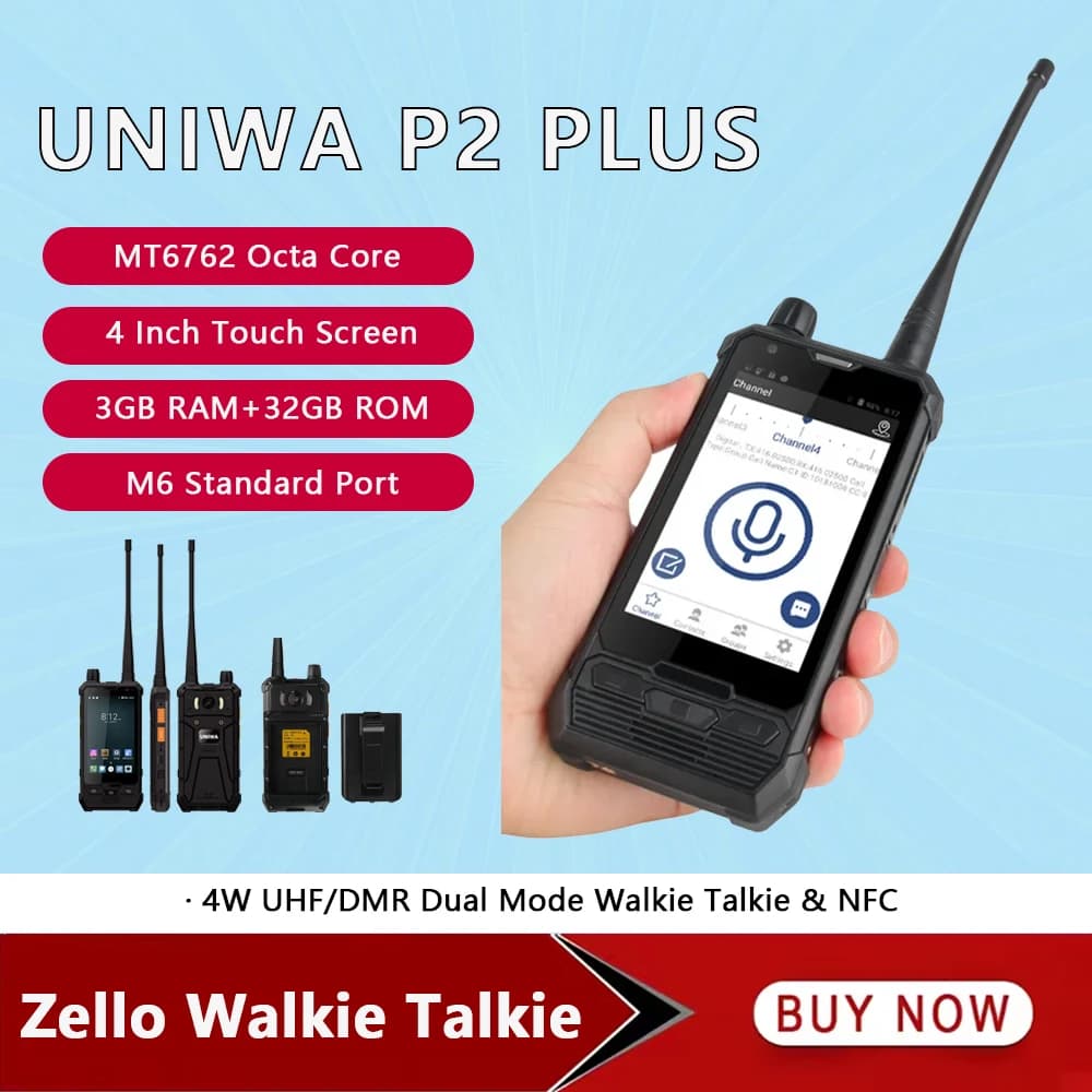 UNIWA P2 Plus IP67 Robusto Telefono Mobile Zello 4W DMR UHF Ripetitore Walkie Talkie Smartphone Android 4 Pollici 3GB di RAM + 32GB ROM SOS NFC
