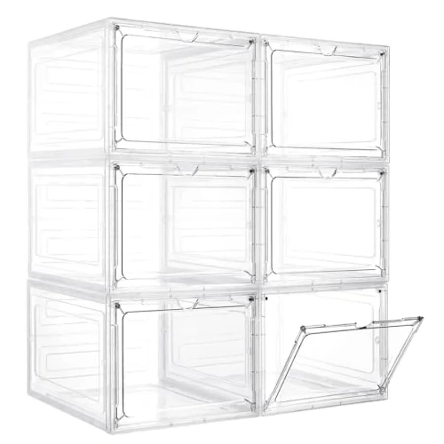 Contenitori di Stoccaggio con Coperchi, Set da 6, Contenitori in Plastica Trasparente con Porta Magnetica in Acrilico, 19 Qt, Scatole Impilabili per Casa