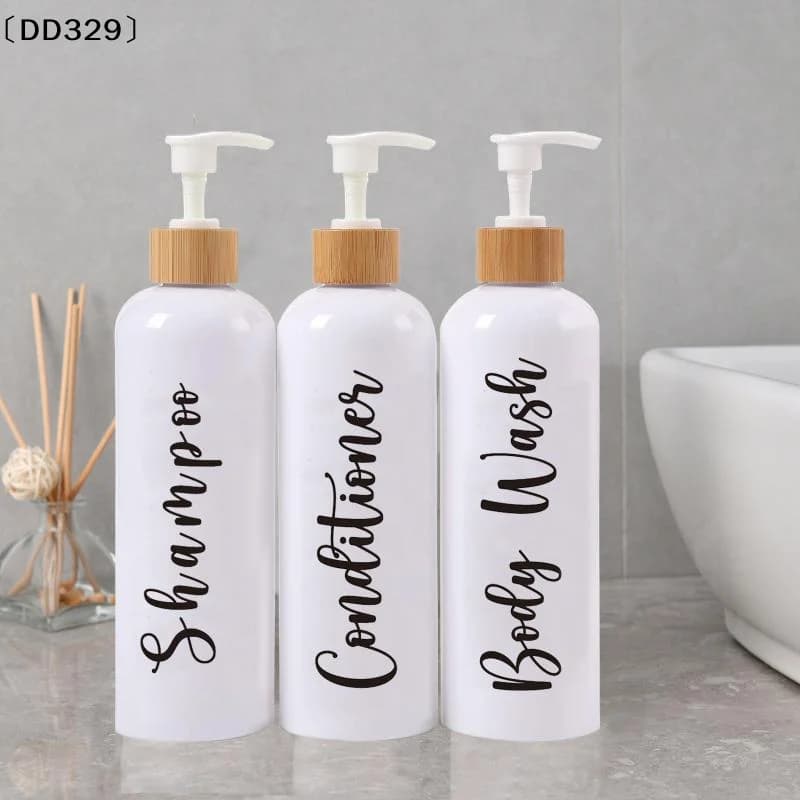 Set di dispenser per sapone in plastica da 3 pezzi, flacone per lozione da appoggio, bottiglia vuota ricaricabile per shampoo, balsamo per capelli〔DD329〕
