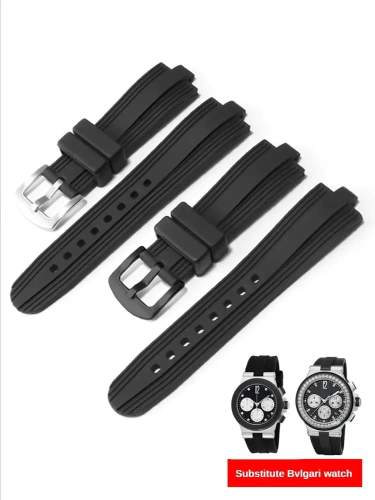 Cinturino in silicone per serie Bvlgari Diagono Interfaccia convessa Impermeabile da uomo 22mmx7mm Accessori per cinturino in gomma nera