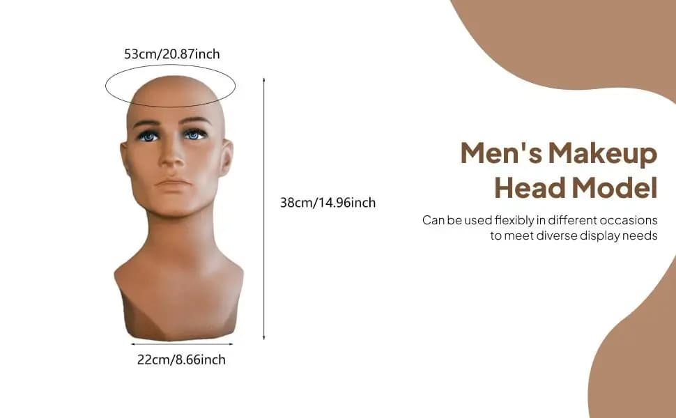 Male Mannequin Head Manikin Head Professional,Multifunctional,PVC Hat Display Rack Display Stand for Glasses Hats Jewelry