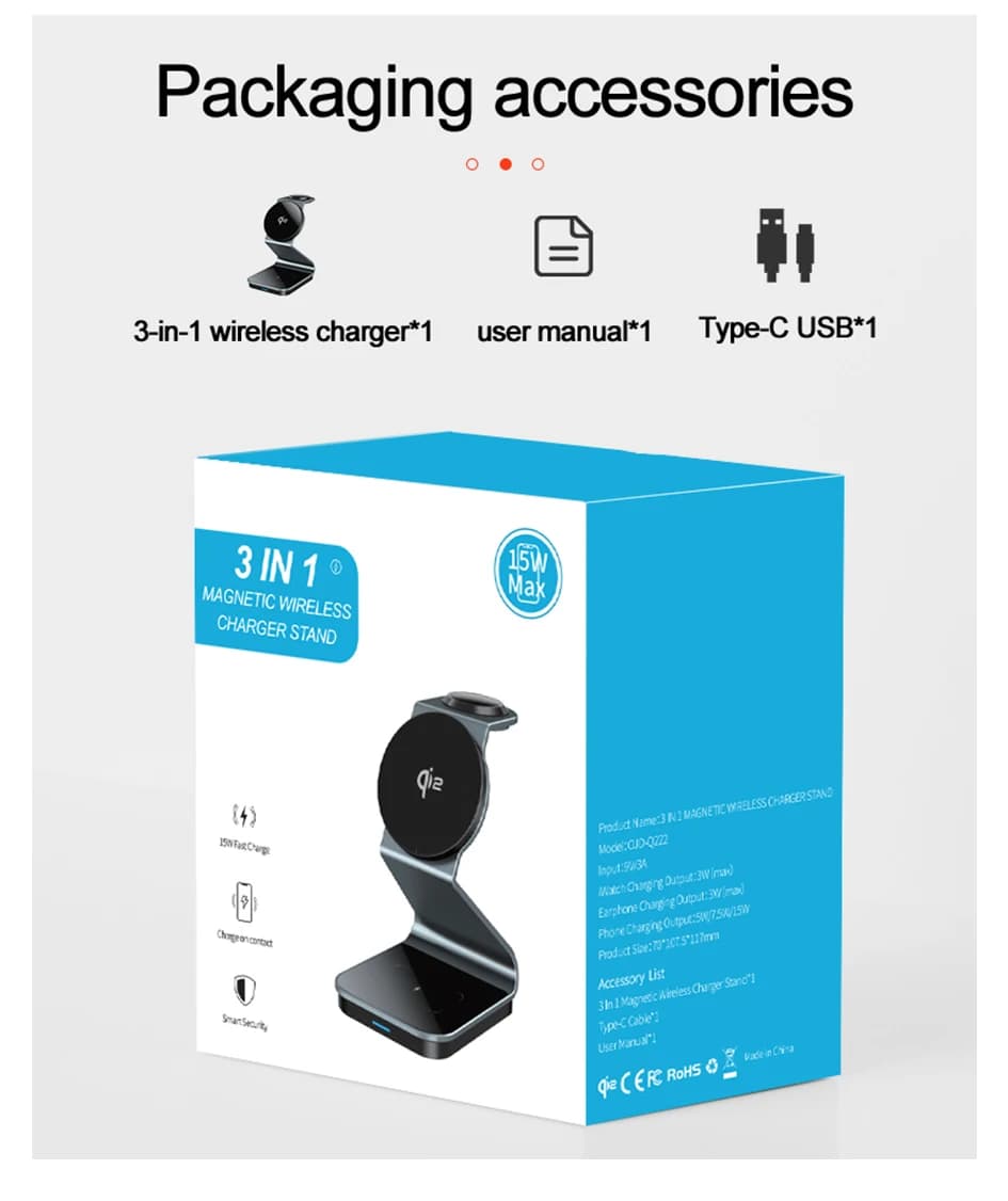 Magnetic Wireless Charger 3 in 1 Charging Station 15W Charging Stand for iPhone 15 17 Pro Max 16 14 13 Apple iWatch AirPods Pro3