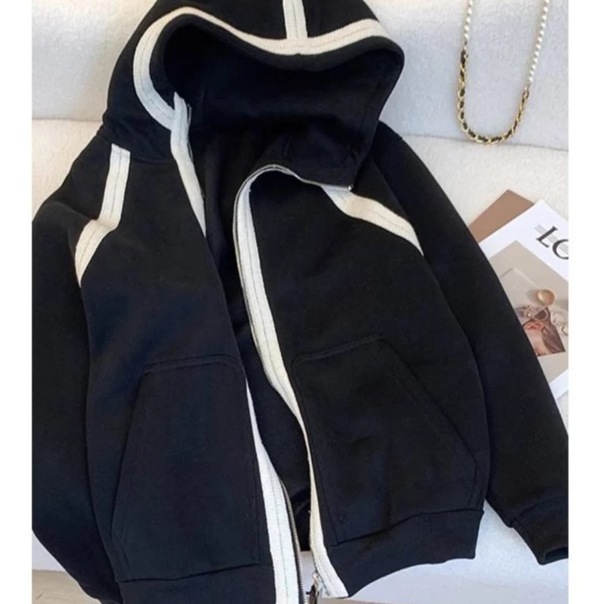Large Size Men's Hoodie Jacket Autumn Winter Loose Casual Color Block Open Cardigan Top Comfortable Polyester Zipper Sleeve
