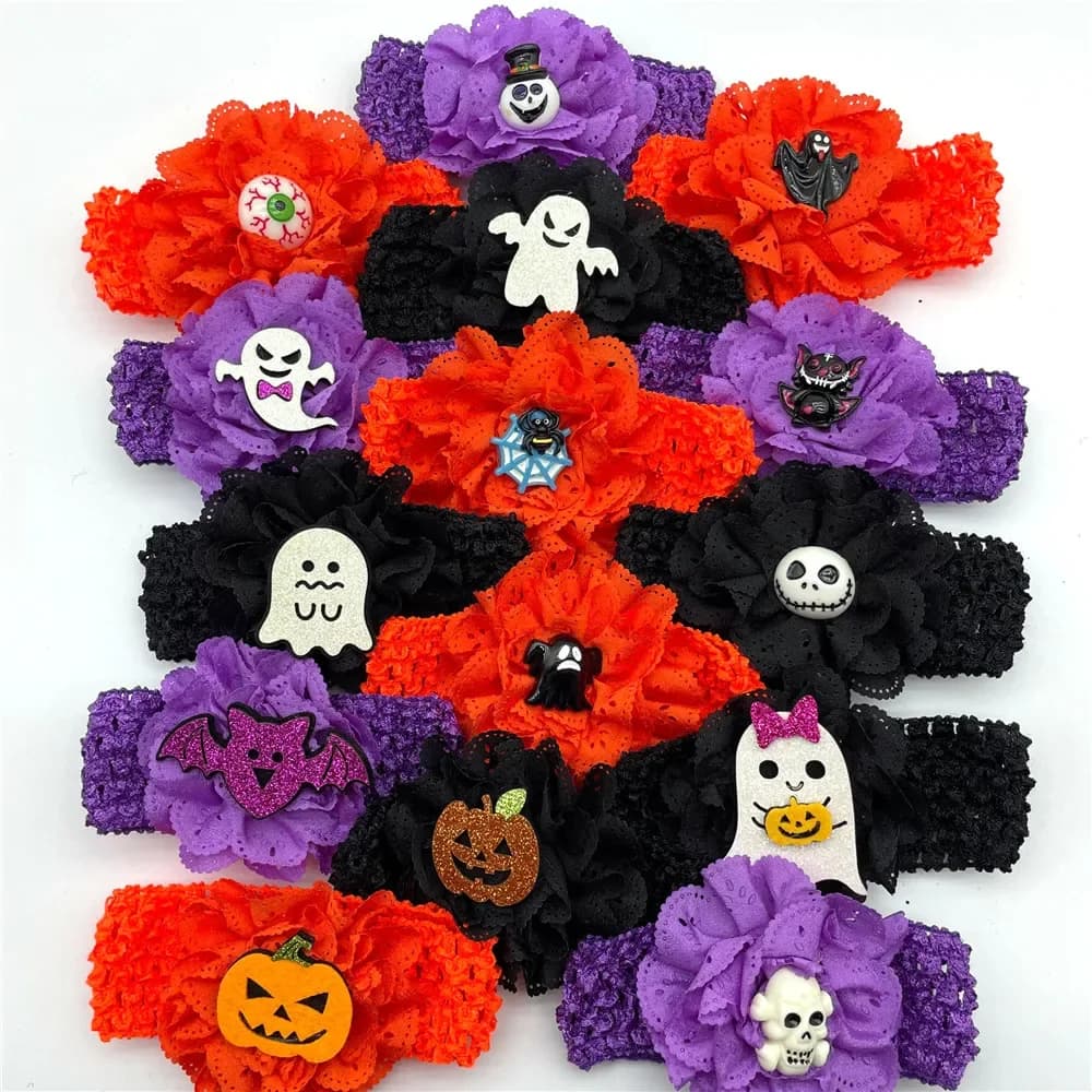 30 Pcs Halloween Pet Dog Collars Pumpkin Ghost Puppy Bow Tie with Elastic Band Dog Accessories for Small Middle Large Dog