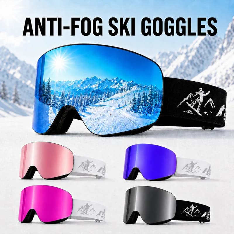 New anti-fog ski goggles with large lenses, frameless design, suitable both men and women, for adult use in mountaineering