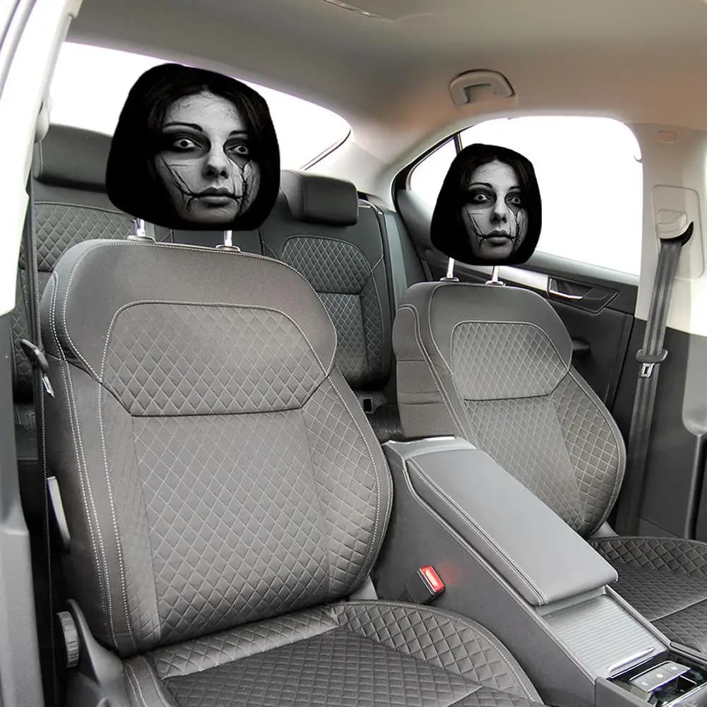 2Pcs Horror Prank Car Headrest Covers Universal Car Seat Cover Breathable Elastic Car Headrest Cover Washable Dustproof