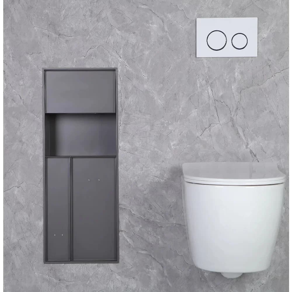 Set di Accessori per Bagno in Acciaio Inox a Incasso, Multifunzionale con Scopino, Cestino e Porta Fazzoletti per Hotel