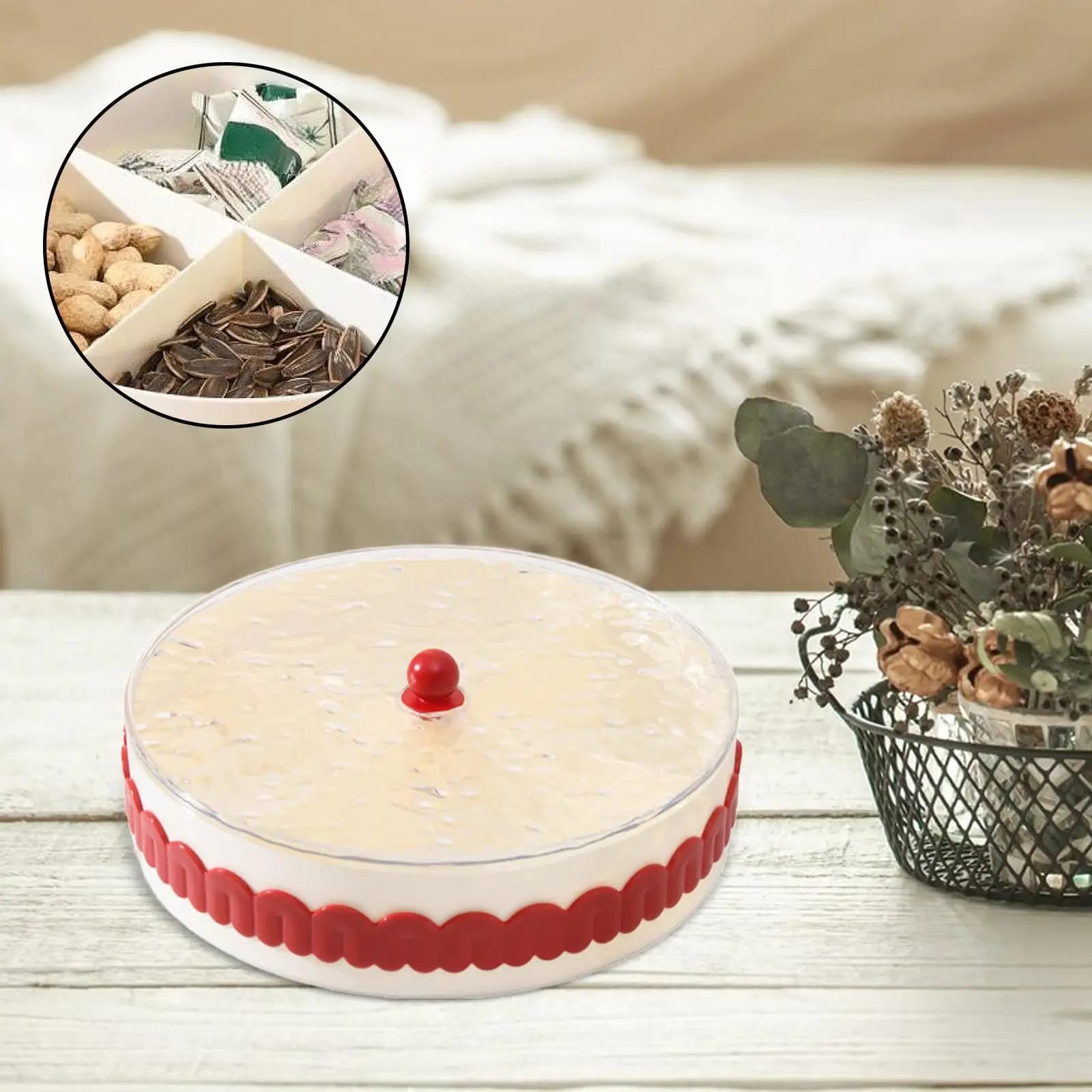 Vassoio portaoggetti per frutta secca Vassoio da portata diviso 4 griglie Scatola portaoggetti per snack Vassoio antipasti per noci Dessert Riunioni familiari Casa
