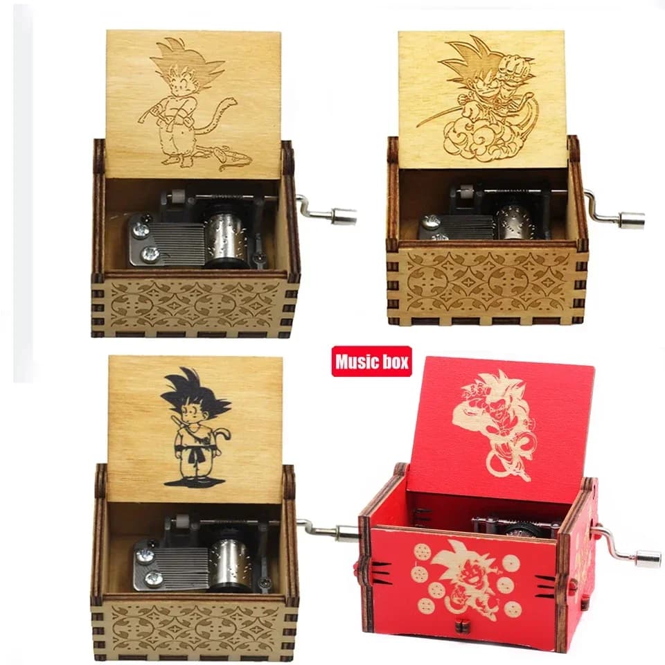Carillon in Legno Intagliato a Manovella con Personaggi di Dragon Ball Z, Modellino da Collezione, Regalo di Natale e Compleanno