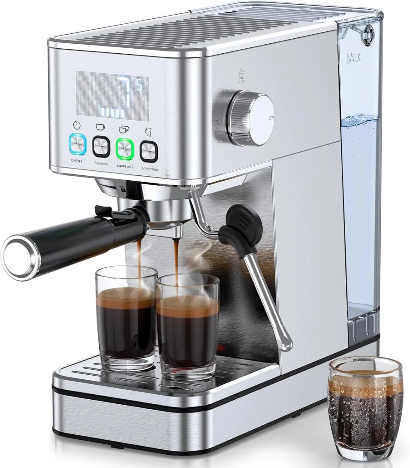 Macchina per Espresso Compatta 20 Bar con Montalatte, Serbatoio da 57,5 OZ, Schermo Touch per Latte e Cappuccino in Argento