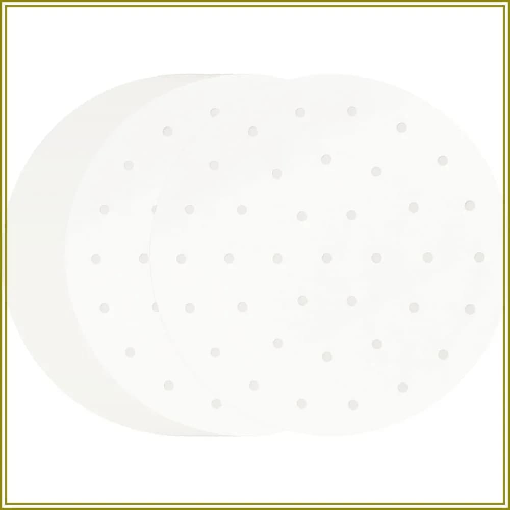 100 PCS Bamboo Steamer Liner, 10" Round Air Fryer Parchment Paper with Holes, Anti-Stick