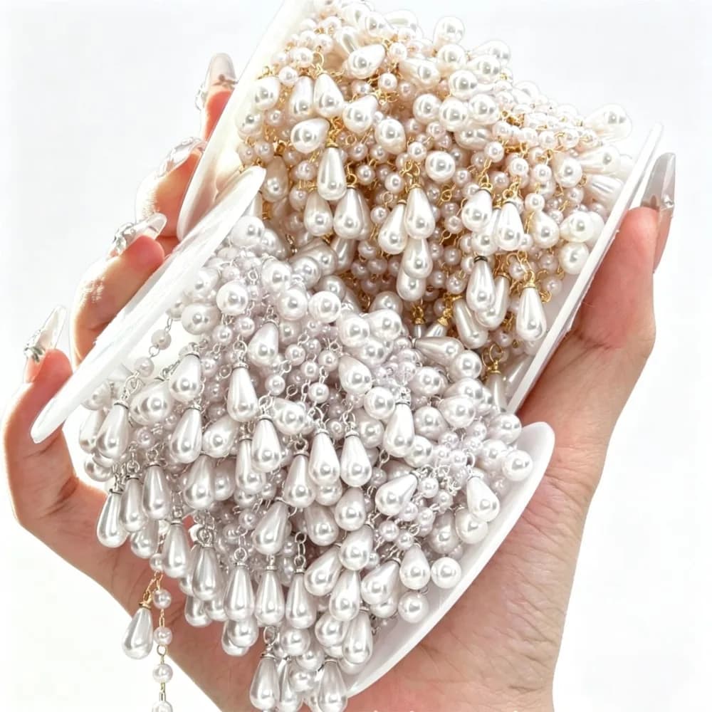 1Meter Imitation Pearl Waterdrop Pendent Beaded Chain For Plastic Beads Copper Chains Necklace Bracelets DIY Jewelry Making