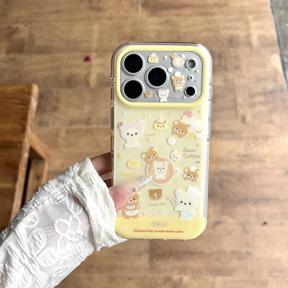 Custodia per telefono Rilakkuma Kawaii in stile cartone animato giapponese per iPhone 16 Pro Max 13 14 15 17 Pro, Cover antiurto alla moda e simpatica