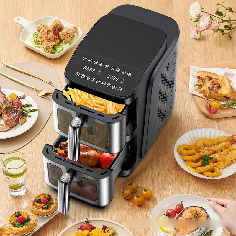 Double-Layer Smart Digital Air Fryer, Modern Square Design, Multifunctional Home Air Fryer and French Fry Maker