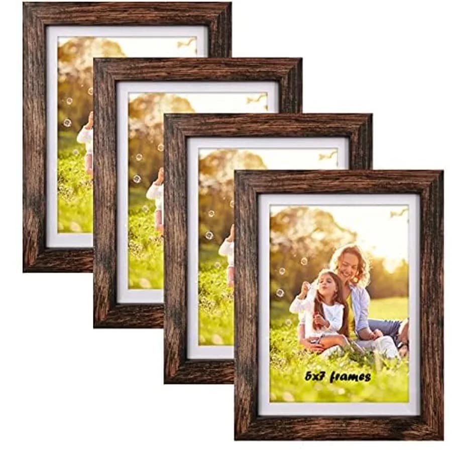 Cornici in Legno Marrone, Confezione da 4, per Esposizione su Tavolo o Parete, per Foto con Passepartout o 6x8 Senza Passepartout