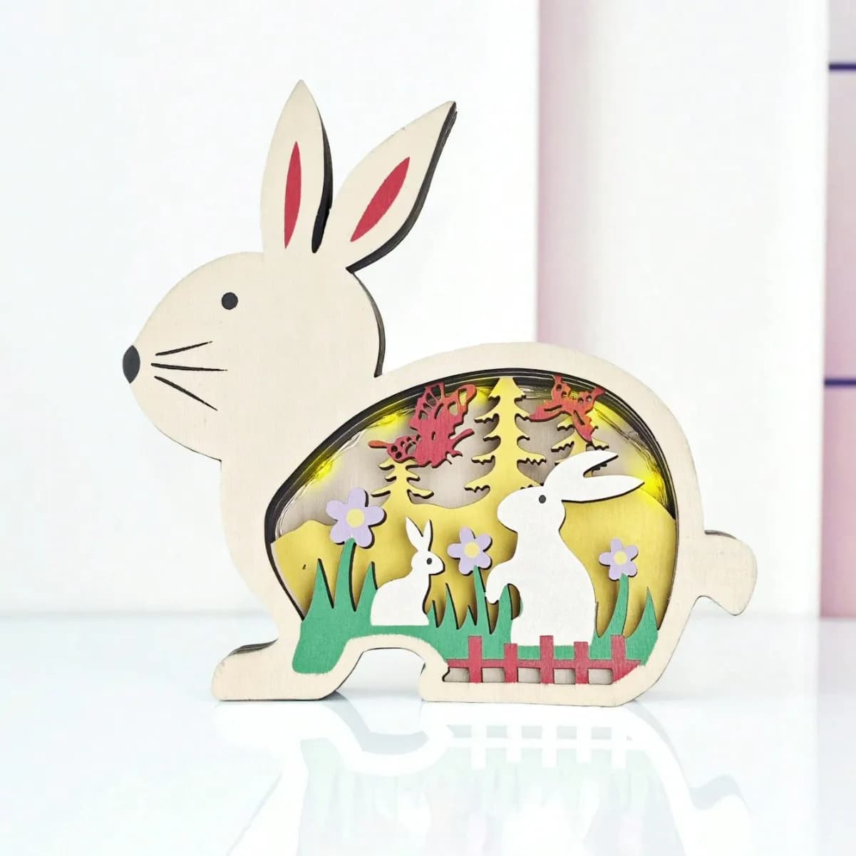 Nuova Decorazione Pasquale 2026 per Casa, Coniglietto Pasquale in Legno, Ornamento Artigianale, Decorazioni da Scrivania, Lampada Decorativa con Uovo di Pasqua 1