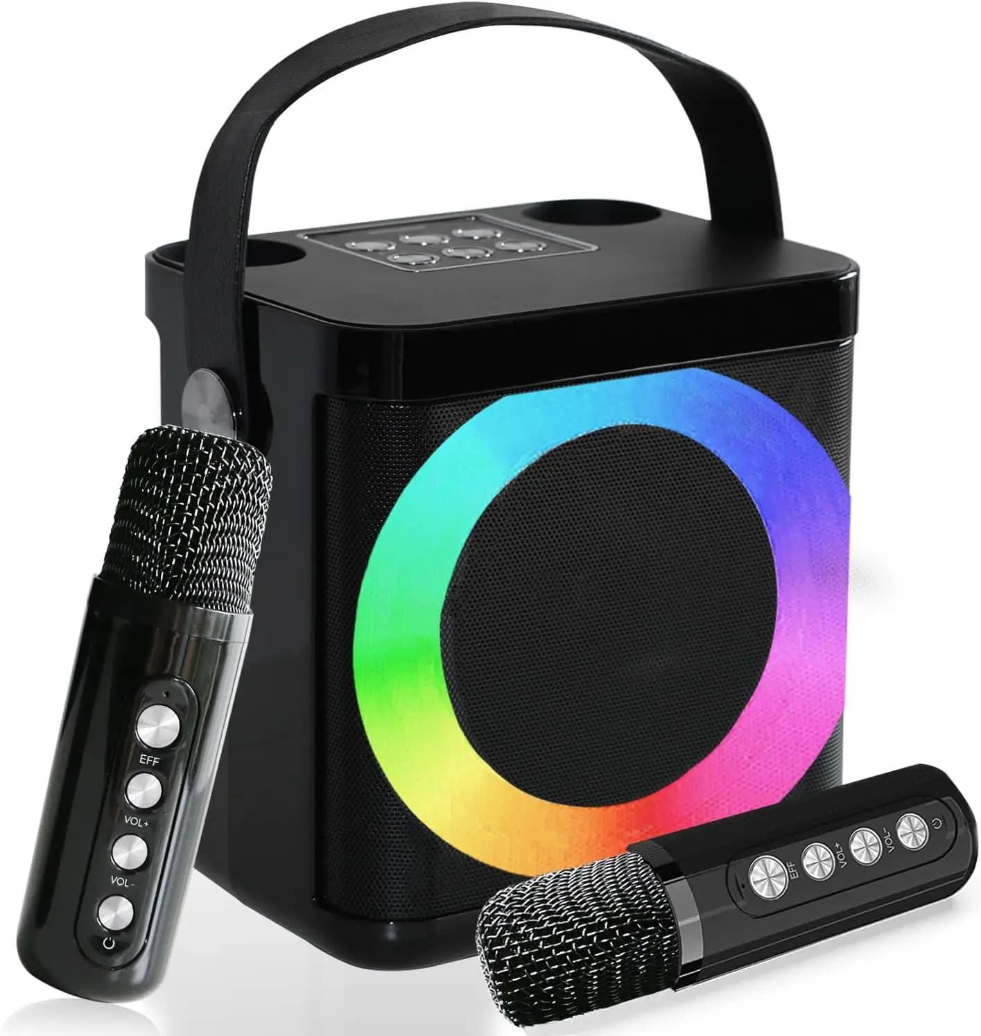 Mini Macchina per Karaoke con 2 Microfoni Wireless, Altoparlante Bluetooth Portatile per Bambini e Adulti, Regalo Ideale