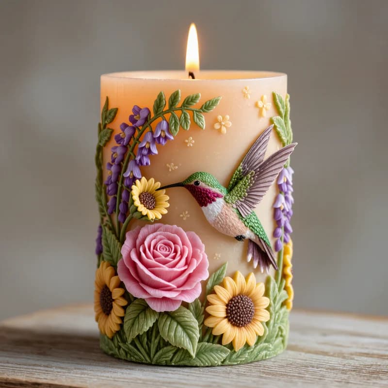 【Hummingbird Garden Embossed Candle Mold】High-Precision Replica of Feather and Petal Details, High-Temperature Resistant Silicone, Handmade DIY Aromatherapy Candle Making Tool, Reusable