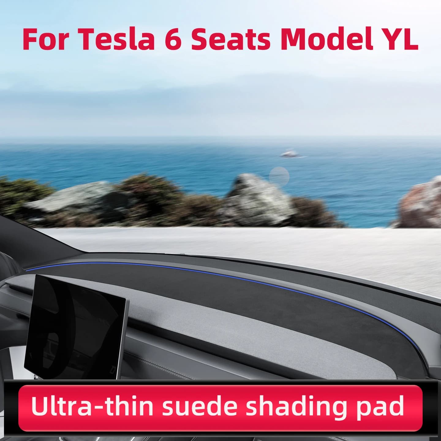 For Tesla Model YL 6 Posts 2026: Scamosciata Leather Dashboard Cover, Anti-UV Sunguard Protection, Anti-slip Mat, Car Accessories
