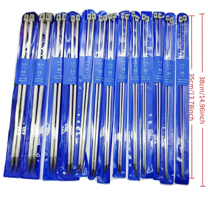 2 pieces/packing Stainless steel single-headed knitting rings, available in lengths of 35 cm, from 2 to 10 mm in various sizes, suitable for knitting projects, suitable for beginners and experts, for knitting socks, scarves, gloves, hats and small toys.