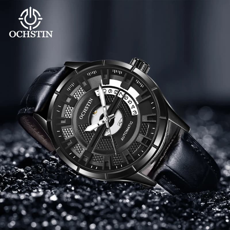 OCHSTIN Automatic Mechanical Movement Male Clock Men's Sports Waterproof Army Leather Strap Wristwatch For Man Luxury Watch