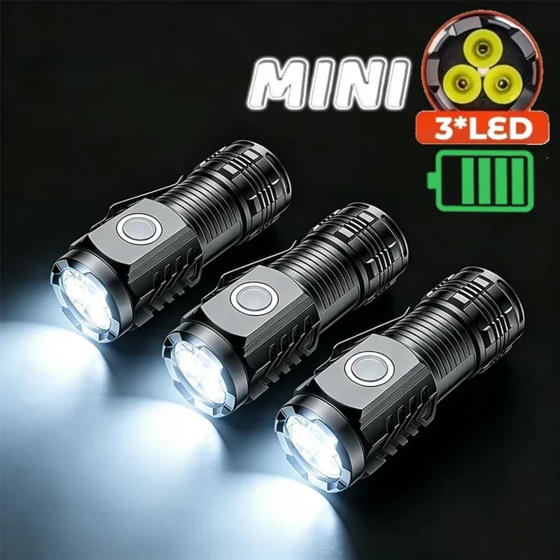 Mini Torcia Portatile a 3 LED, Potente Luce da Dito Impermeabile per Escursionismo e Campeggio con Clip da Tasca