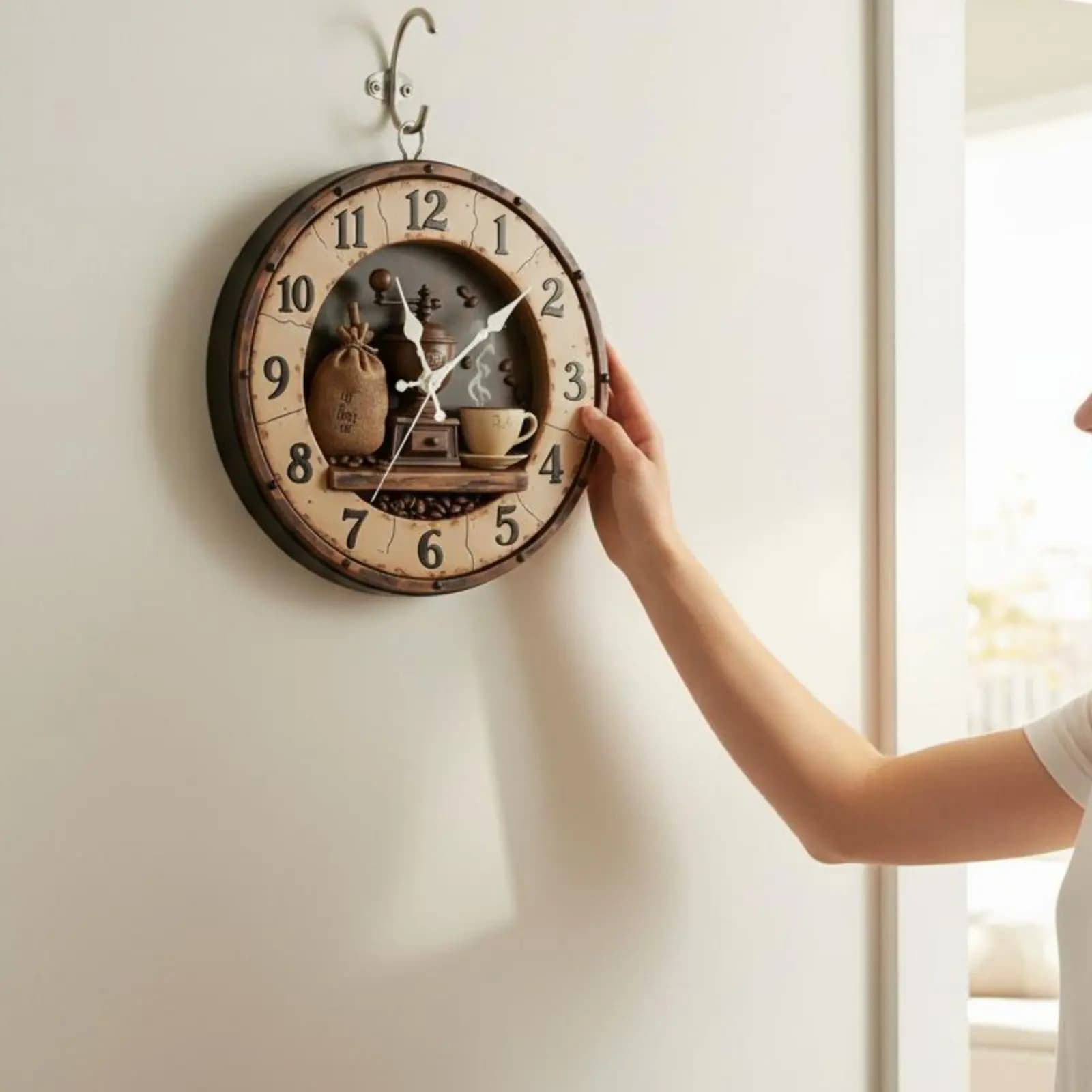 Orologio da Parete Silenzioso Senza Ticchettio a Batteria, Rotondo in Legno, Decorazione per Casa, Grandi Numeri Arabi per Ufficio, Caffetteria