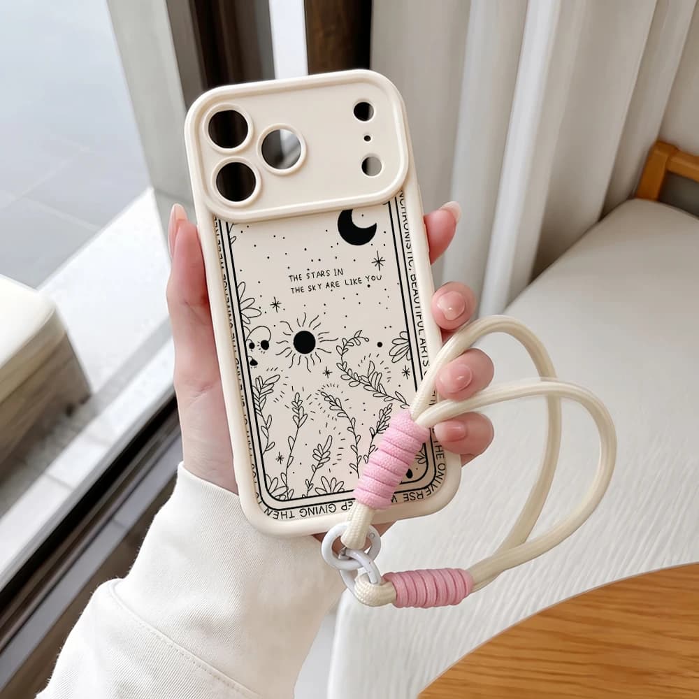 Phone Case For iPhone 12 13 14 15 16 17 Pro Max 16 15 14 Pro Plus 17E Vintage Tarot Lanyard Shockproof Matte Silicone TPU Funda