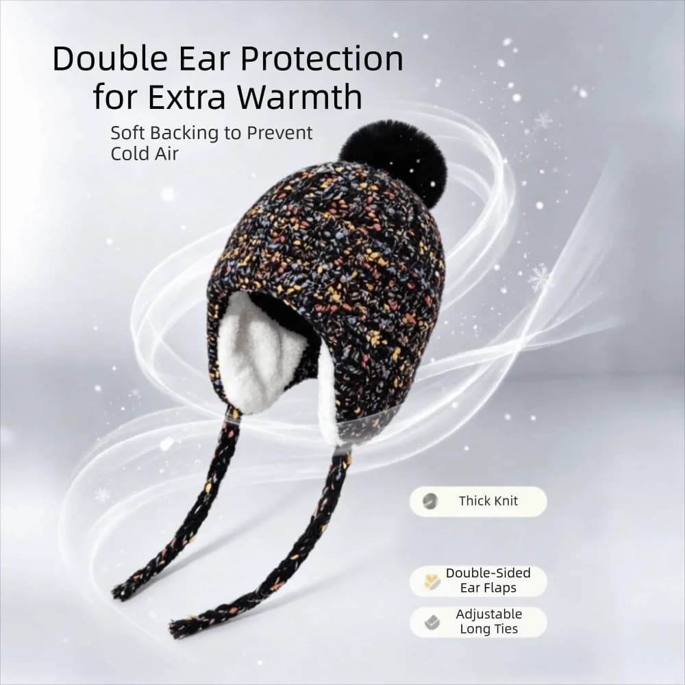 Vintage Warm Knitted Beanies Hat Printed Wool Ear Protection Hat Korean Windproof Lei Feng Hat Outdoor