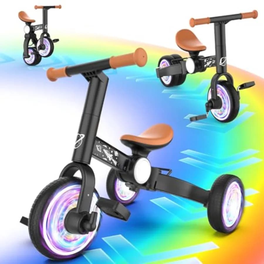 Pedalless Bicycle 3 in 1 for Children from 1-4 Years with Colorful Lights and Removable Pedals, Multicolor Toy for Children and Girls