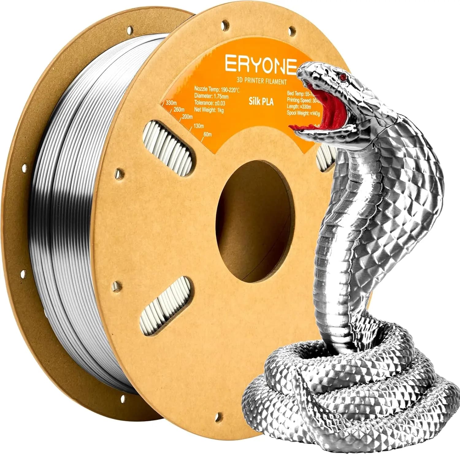 Filamento PLA Seta per Stampa 3D, Precisione 1.75mm +/-0.03mm, Bobina da 1kg con Finitura Argento Seta