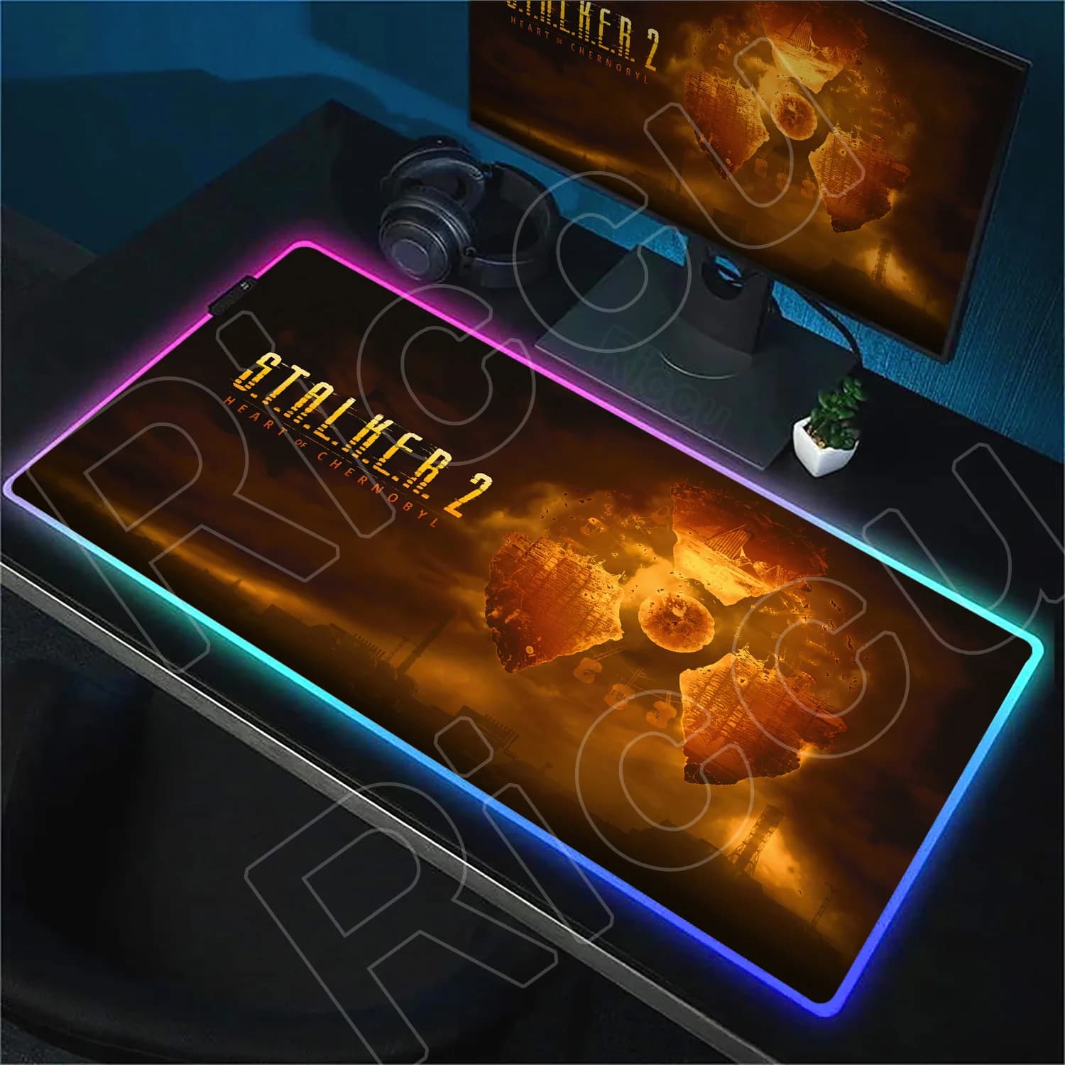 XXL Carpet for Gaming Table, Office Decoration, Mousepad Luminous Anti-slip, RGB Carpet for Stalker Game Mouse 2