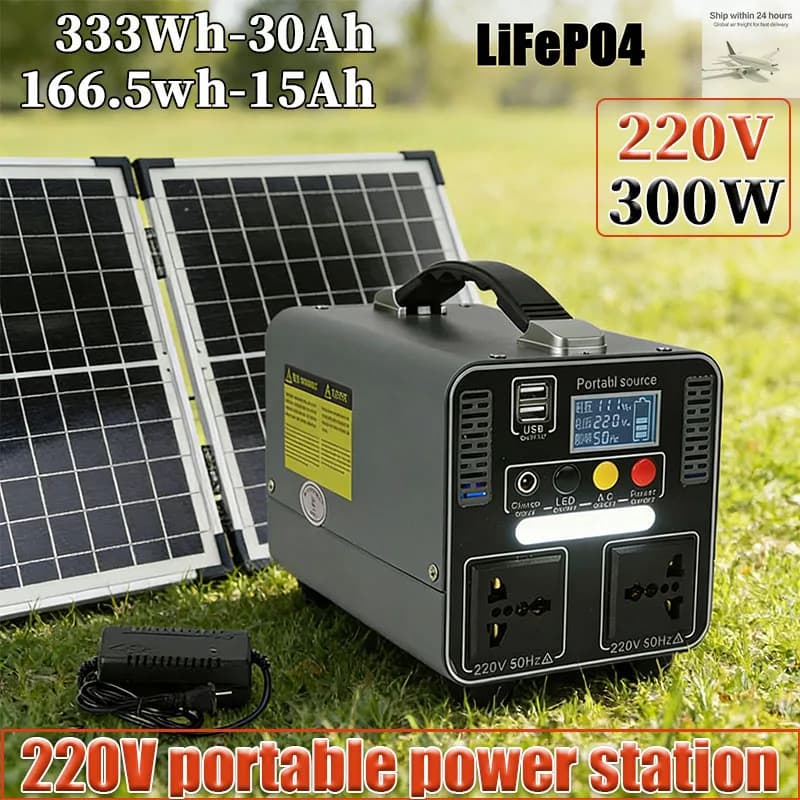Stazione di Alimentazione Portatile 220V 300W - 166.5Wh/333Wh 15Ah/30Ah Litio Ferro Fosfato per Campeggio, Casa e Emergenze