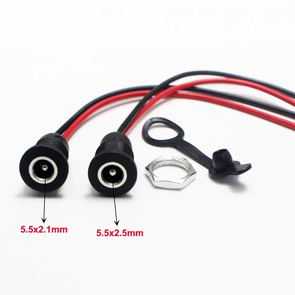 1/2/5 pcs threaded charging socket for power supply 5.5x2.1/ 5.5x2.5mm female connector for panel mounting with nut wire waterproof plug