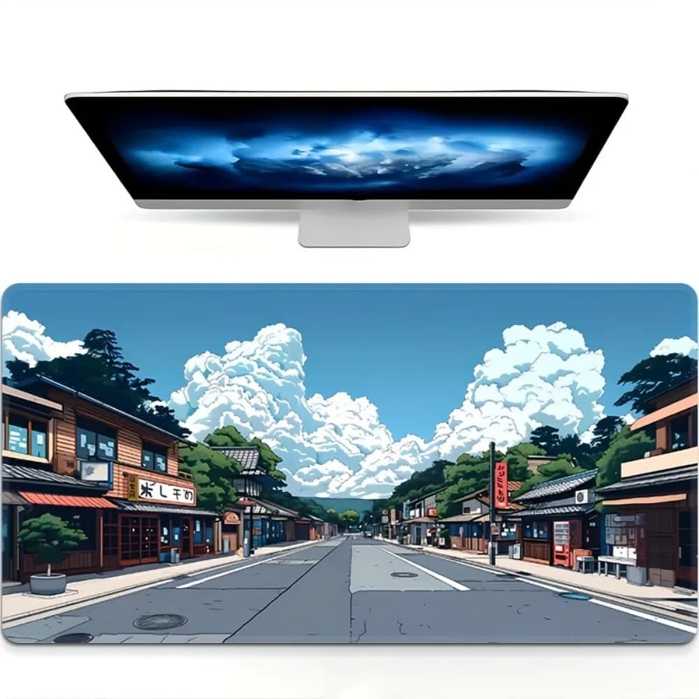 Tappetino da Scrivania Grande con Scena di Strada Giapponese Anime, Tappetino per Mouse Antiscivolo per Ufficio e Gaming