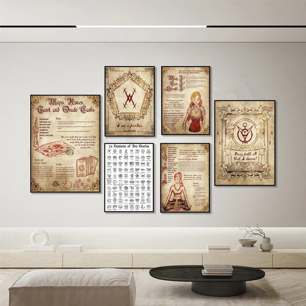 Divinazione con il pendolo, guida all'occulto, libro sulla magia delle ombre, poster con simboli magici, stregoneria, magia, simboli pagani, occulto
