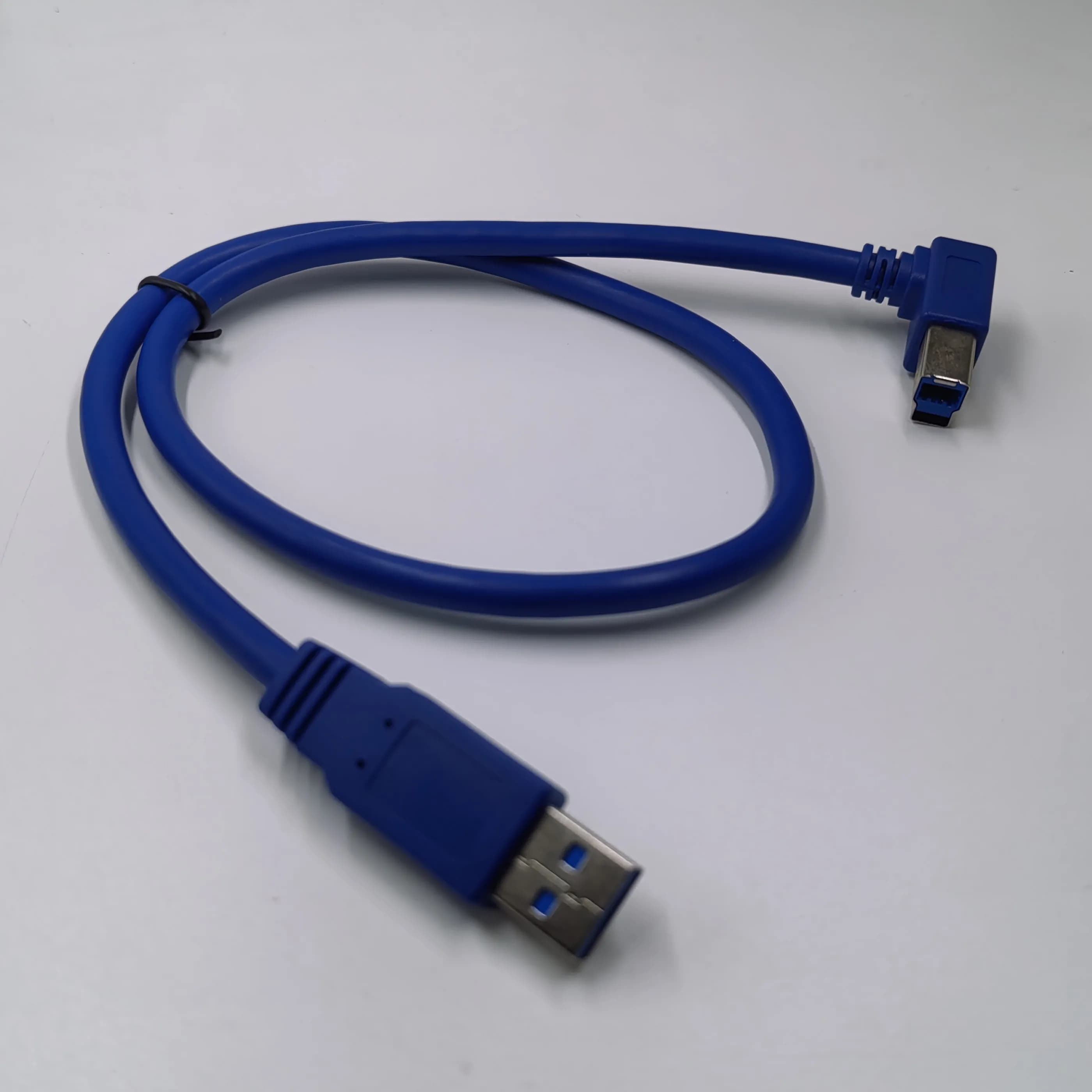 USB 3.0 A Male to B Male AM/BM 90 Degree Angle USB 3.0 Data Cable Cord 0.6m 2FT Blue For USB3.0 External HDD