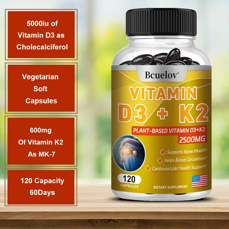 Vitamin K2 + D3 supplement - Supports immune function, joint and heart health, superior absorption, increases energy, not GMO