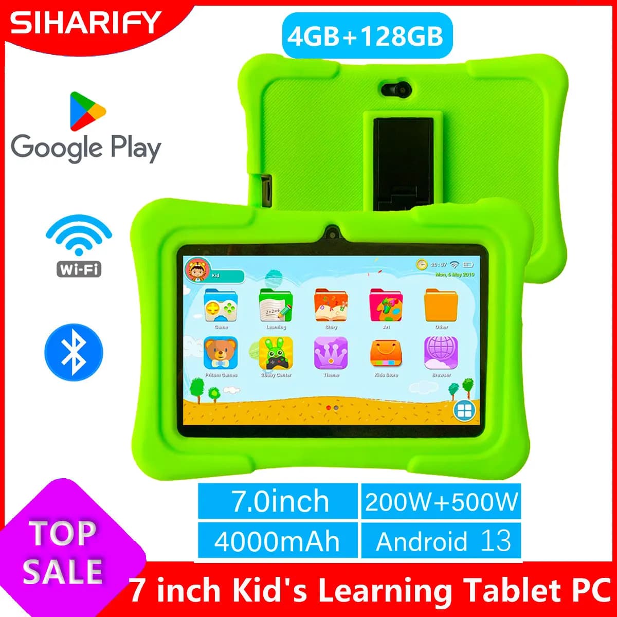 Nuova versione Mini tablet per bambini da 7 pollici con 4 GB di RAM, 128 GB di ROM, disegno e apprendimento, 5G Wifi Android 13.0, tablet PC da 4000 mAh
