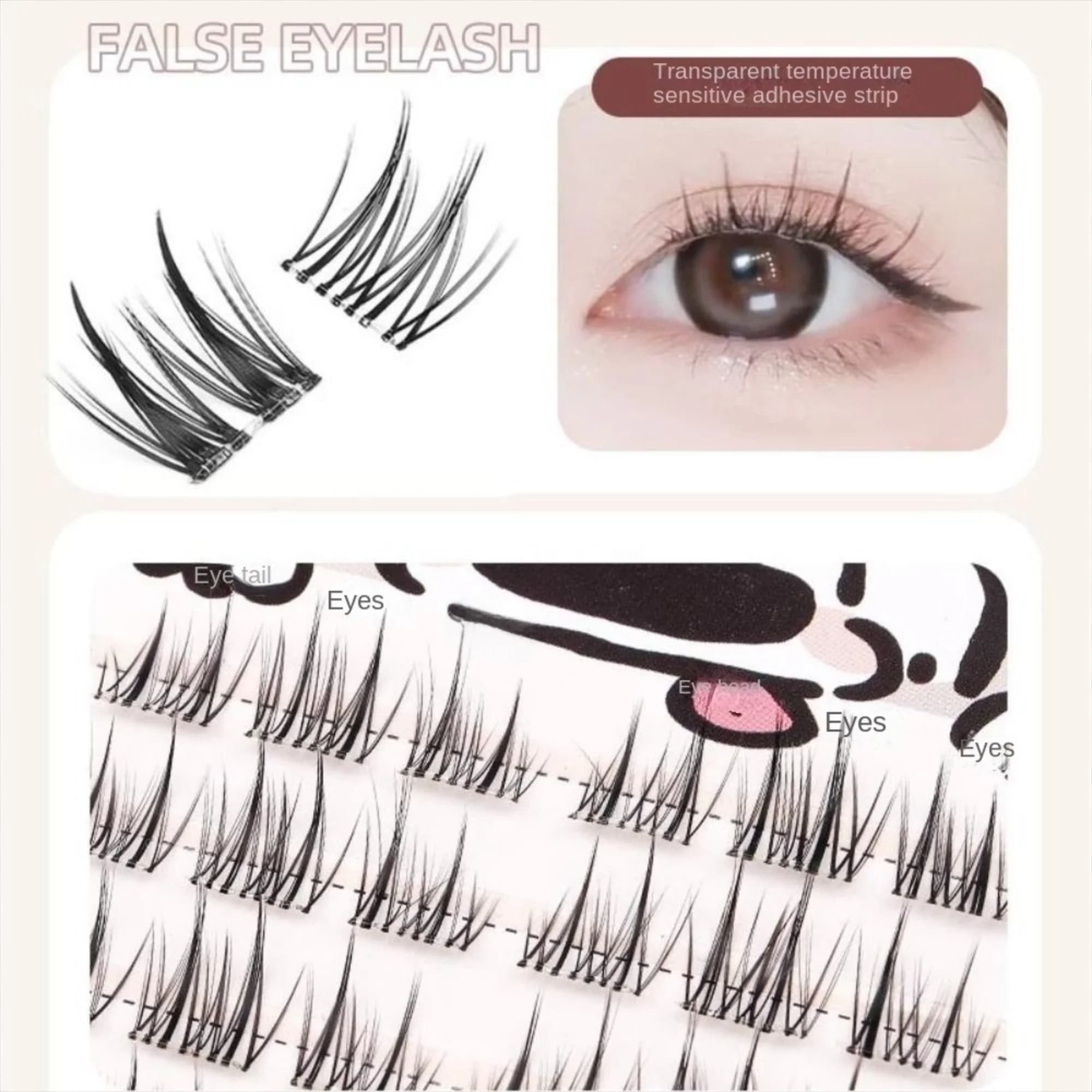 Fake Eyelashes Segmentate with Gel Collar Strips, Manga Style, for Cosplay Anime, Without Stem, Without Collar, Nude Makeup, 3D Fake Eyelashes